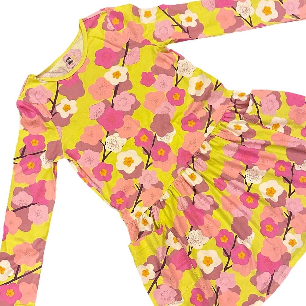 Tea Long Sleeve Pocket Dress Girls Size 12 Yellow Pink Floral Style 22F12319